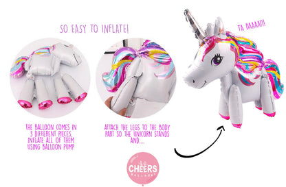 Unicorn Balloons Set - JUMBO SIZE 33"- Self-Stand Balloon - Pack of 3 Balloons, 1 Of Each Style