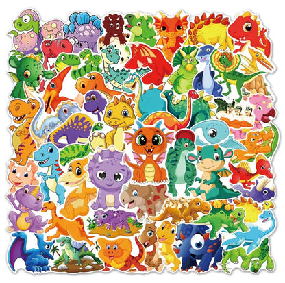 Dinosaur Stickers Pack - 60 pcs - Cartoon Style 1 - Gifts & Birthday Favors - Dino Stickers For Notebooks, Hydro flasks, Helmets, Laptops, Skateboards