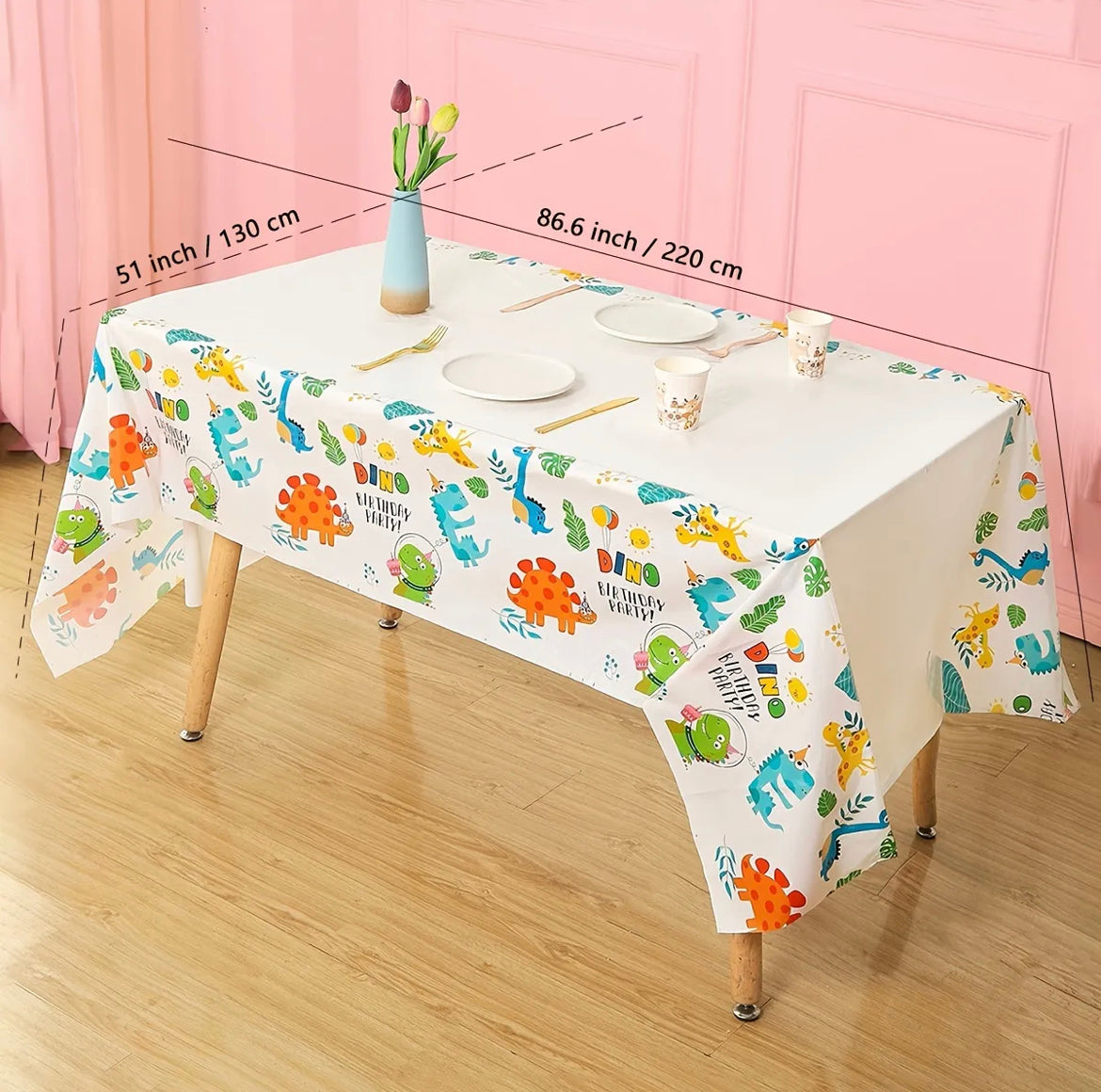 Dinosaur Party Table Cloth -  Disposable Waterproof Table Cover 86'' x 51''