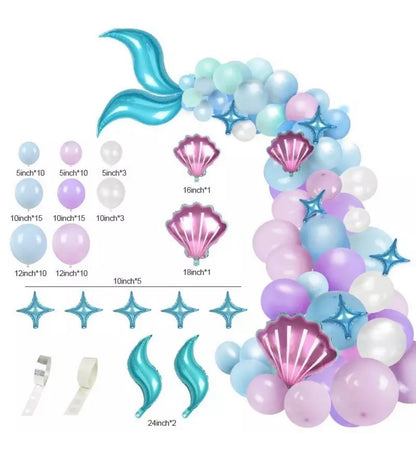 Mermaid Tail Party Theme Balloon Garland - 87 pcs - Deep Sea Ocean Theme Party Decoration Kit - Girl Party Deco - Mermaid Party Decoration Balloon