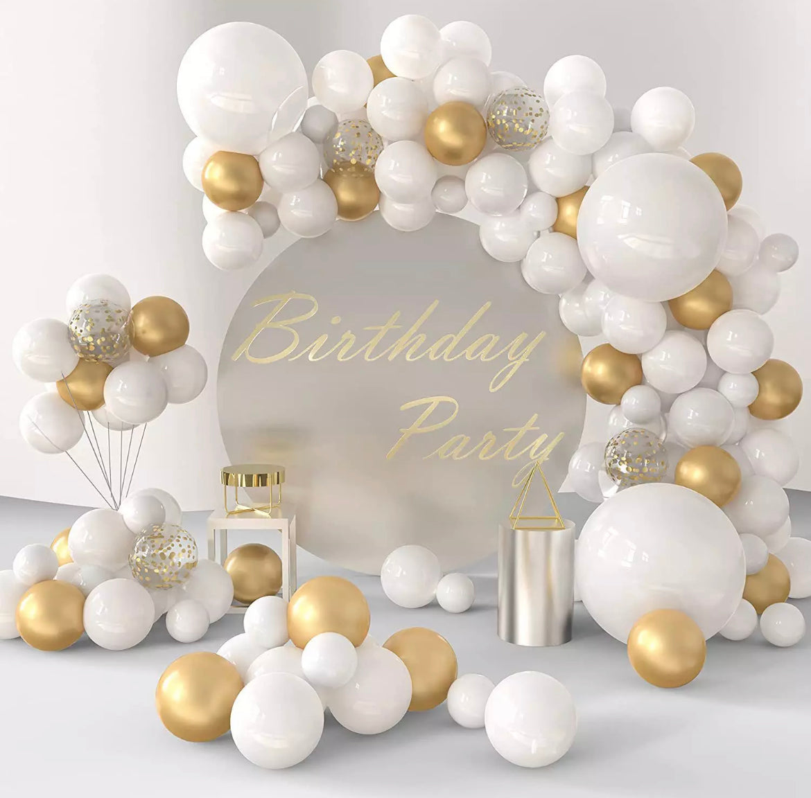 Elegant White Gold Balloon Garland Kit - 108 pcs - Gold White Metallic Golden Confetti Latex Balloons