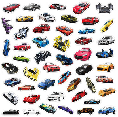 Sport Cars Stickers Pack - 50 pcs - Gifts & Birthday Favors - Sport Car Vinyl Stickers For Notebooks, Hydro Flasks, Helmets, Laptops, Skateboards