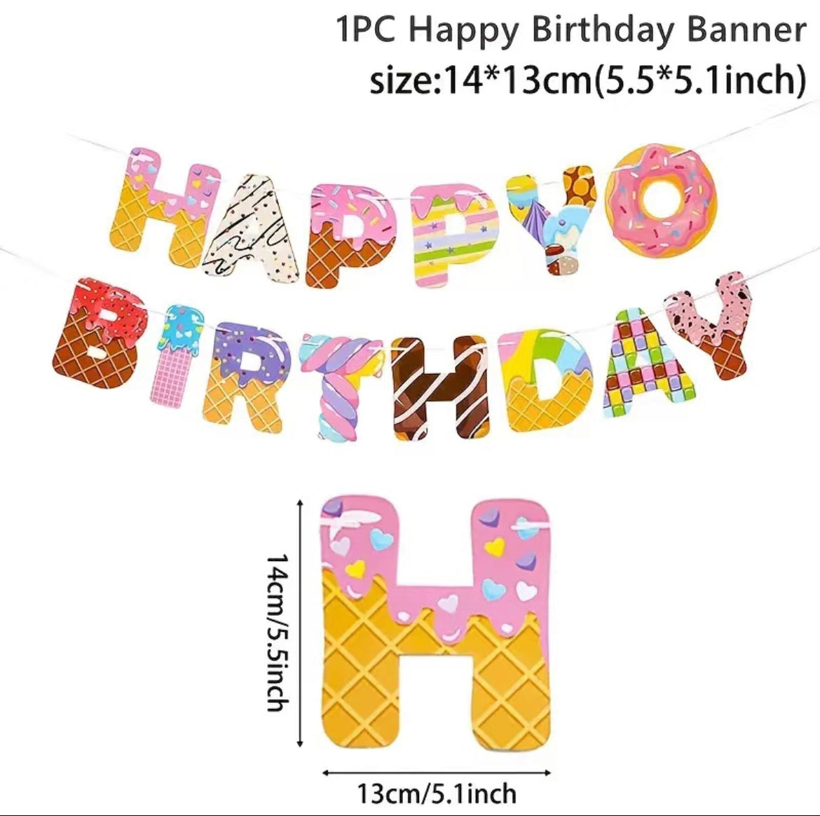 Sweet Donut Themed Happy Birthday Banner - Colorful Style - Donut Theme Party Decoration