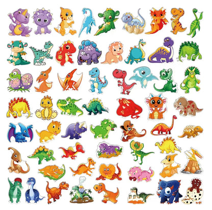 Dinosaur Stickers Pack - 60 pcs - Cartoon Style 1 - Gifts & Birthday Favors - Dino Stickers For Notebooks, Hydro flasks, Helmets, Laptops, Skateboards