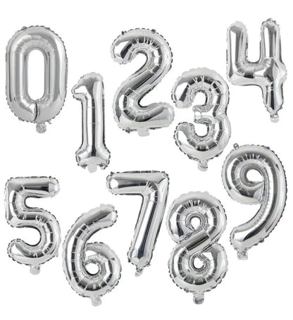 Silver Number Balloons - 2 Sizes Available in 16" & 32", Holiday Accessory, Birthday Party Supplies