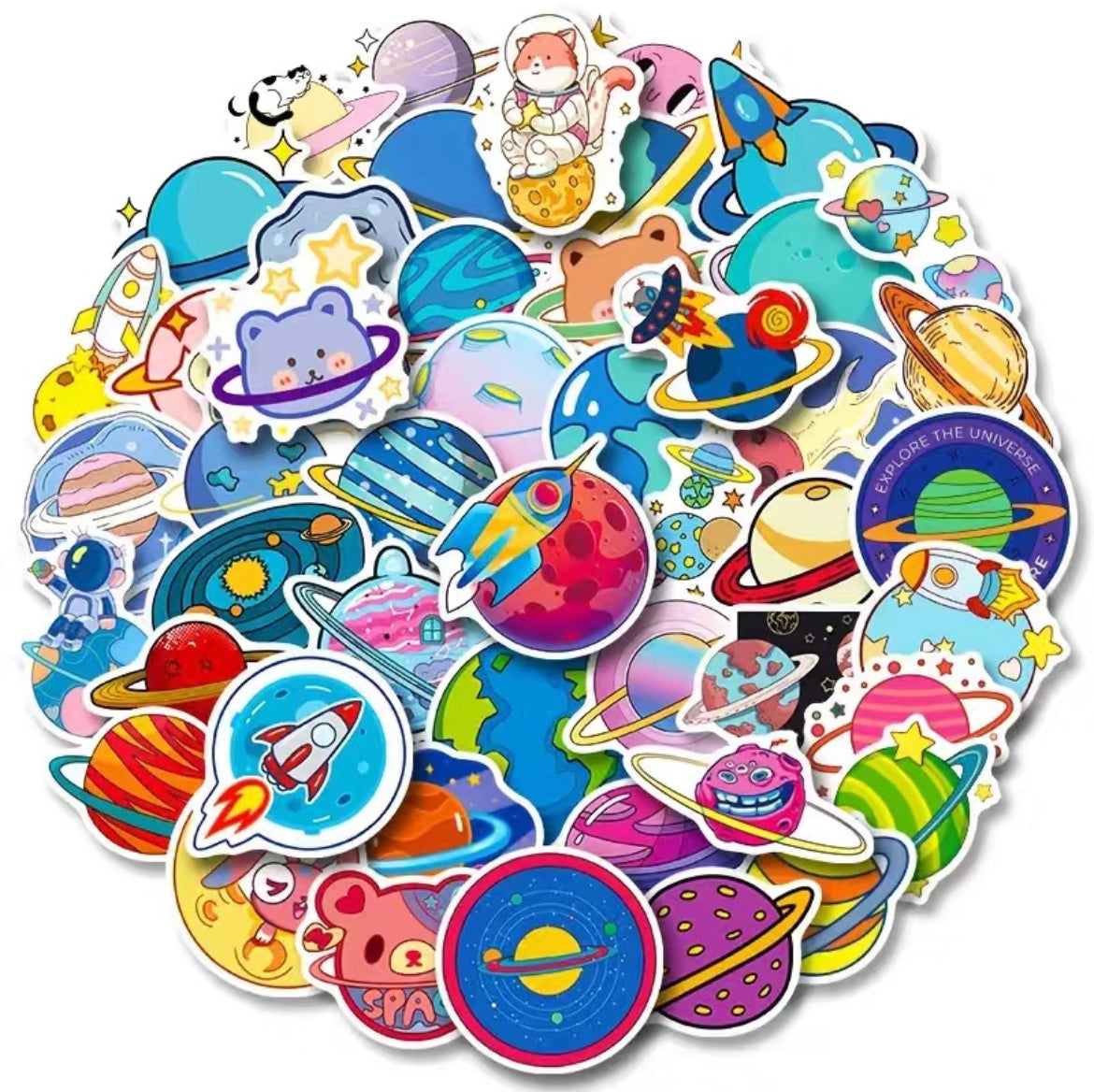 Customisable Rocket Stickers Space, Astronauts, UFO, Rockets Stickers Pack - 50 pcs - Planets Style ...