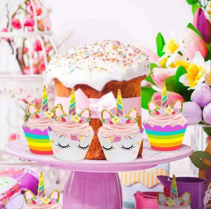 Unicorn-themed Birthday Double-sided Cupcake Holders - Set of 12 - Unicorn-themed Party Decoration