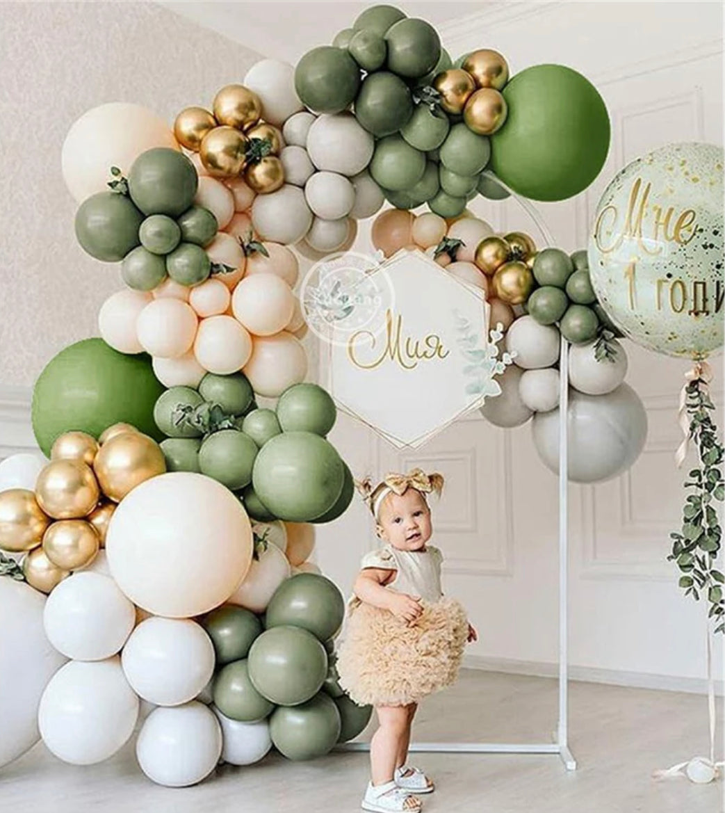 Trendy Chic Style Gold, Olive, Cream & Silver Balloon Garland Kit - 136 pcs - Metallic Golden Latex Balloons