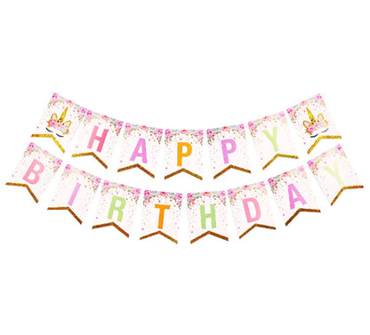 Unicorn-themed Birthday Banner - Golden Horn Unicorn Style - Unicorn-themed Decoration