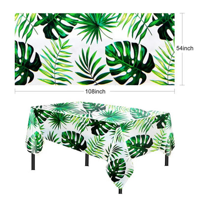 Greenery Leaves / Summer / Hawaii Theme Birthday Table Cloth - 1 piece - Summer Vibe Theme Party Decoration Table Cover