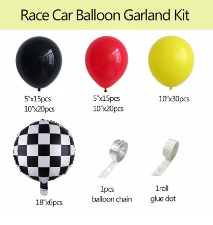 Car Racing Theme Party Balloon Garland - 106 pcs - Black Number Balloon Of Choice - Car Racing Themed Birthday / Baby Showers Decoration - Helium Supported