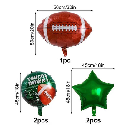 Football Theme Foil Balloons Set of 5 items - Sport Themed Event Decoration - Touch Down Balloons Set - Helium Supported