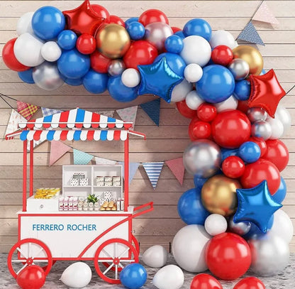 Carnival Circus Balloon Arch Kit | Red, Blue, White Balloon Arch Garland Baby Showers, Birthday Party Decorations, July 4th Independence Day