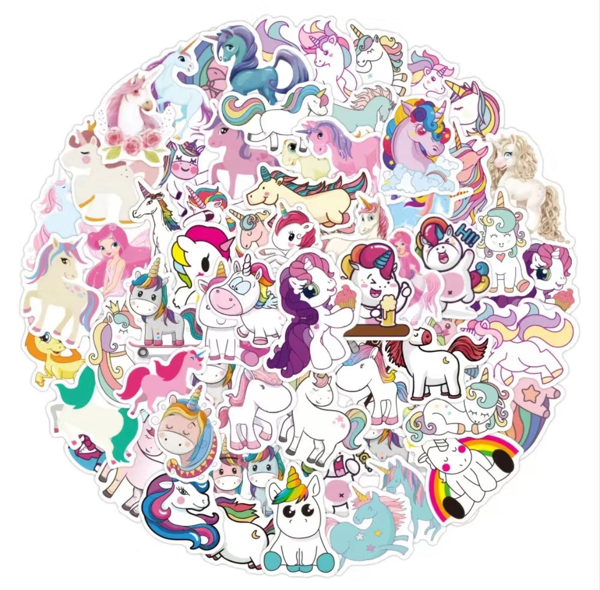 Unicorn Stickers Pack - 100 pcs - Cartoon Style 2 - Gifts & Birthday Favors -  Unicorn Vinyl Stickers For Notebooks, Hydro Flasks, Helmets, Laptops, Skateboards