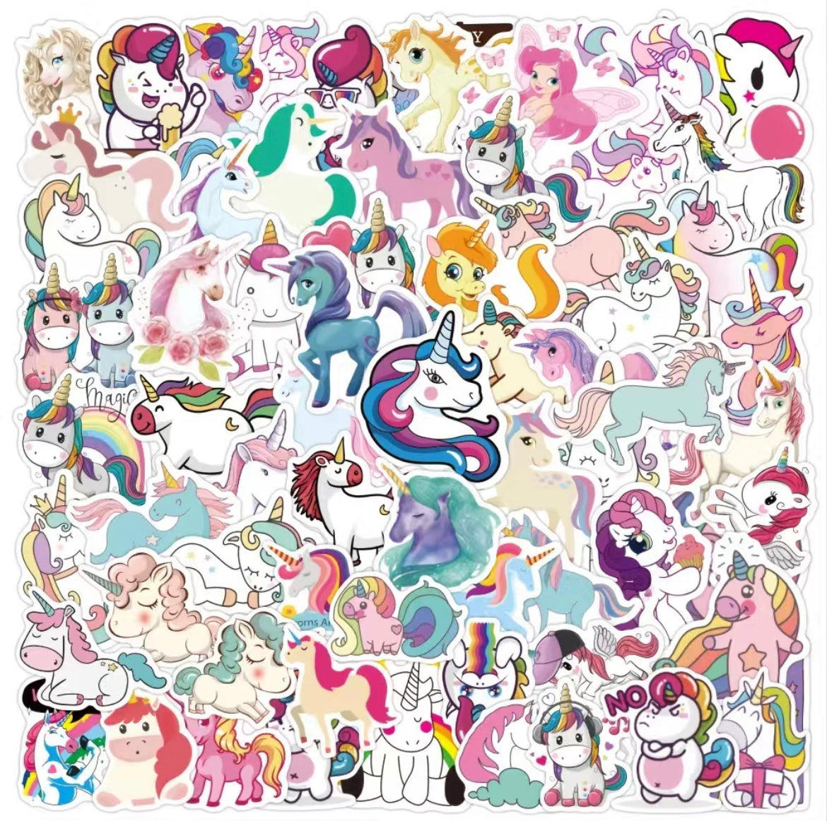 Unicorn Stickers Pack - 100 pcs - Cartoon Style 2 - Gifts & Birthday Favors -  Unicorn Vinyl Stickers For Notebooks, Hydro Flasks, Helmets, Laptops, Skateboards