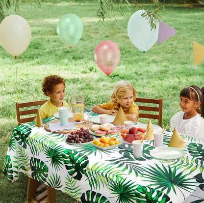 Greenery Leaves / Summer / Hawaii Theme Birthday Table Cloth - 1 piece - Summer Vibe Theme Party Decoration Table Cover