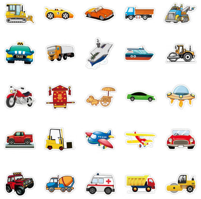 TransportationStickers Pack - 50 pcs - Cartoon Style 2 - Gifts & Birthday Favors - Vehicle Vinyl Stickers For Notebooks, Hydro Flasks, Helmets, Laptops, Skateboards