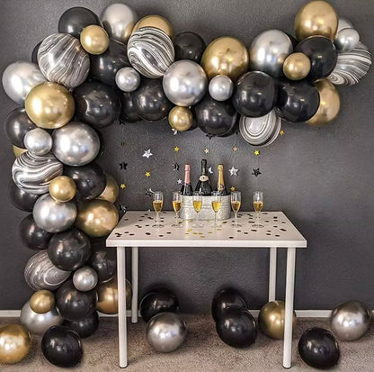 Luxury Black & Gold Balloon Garland Kit - 88 pcs - Metallic Golden Confetti Latex Balloons