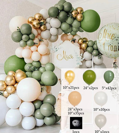 Trendy Chic Style Gold, Olive, Cream & Silver Balloon Garland Kit - 136 pcs - Metallic Golden Latex Balloons