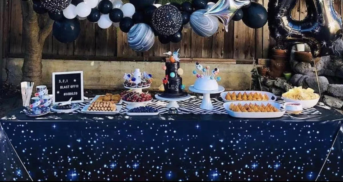 Space, Astronaut-Themed Party Disposable Tablecloth - 54''x 108' - Space Birthday Theme Decoration