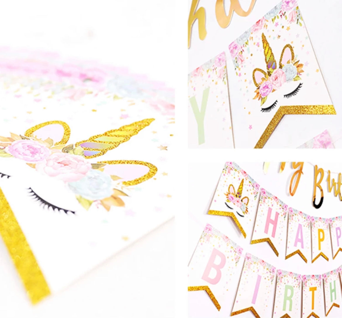 Unicorn-themed Birthday Banner - Golden Horn Unicorn Style - Unicorn-themed Decoration