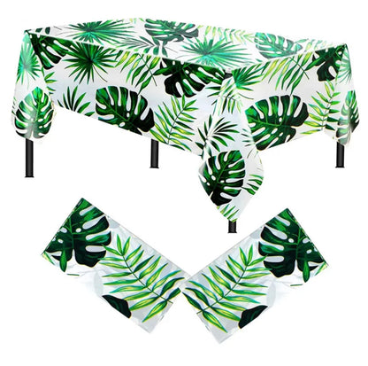 Greenery Leaves / Summer / Hawaii Theme Birthday Table Cloth - 1 piece - Summer Vibe Theme Party Decoration Table Cover