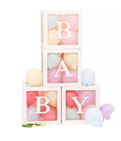 Baby Boxes with BABY Letters, Baby Shower Decorations, Transparent Balloon Boxes Backdrop, Baby Blocks for Baby Boy or Girl Shower 1st Birthday, Bridal Shower, Gender Reveal