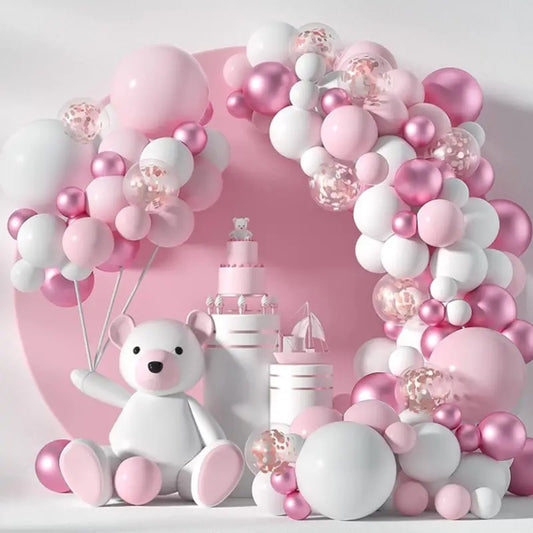 Soft Pastel Pink Balloon Garland Kit - 117 pcs - Pink White Metallic Pink Rose Golden Confetti Latex Balloons