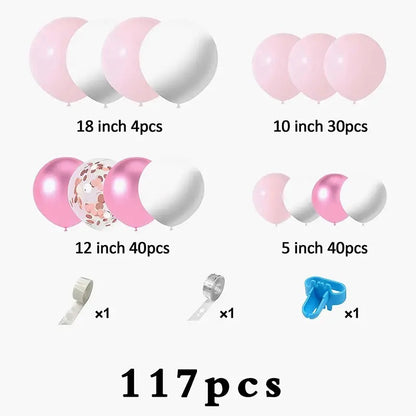 Soft Pastel Pink Balloon Garland Kit - 117 pcs - Pink White Metallic Pink Rose Golden Confetti Latex Balloons