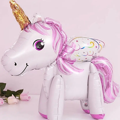 Unicorn Balloons - Gold Horn Unicorn Style - Self-stand Unicorns - Pack of 3, 6, 9 Items - Air fill only.